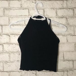Smocked Black High Neck Tank